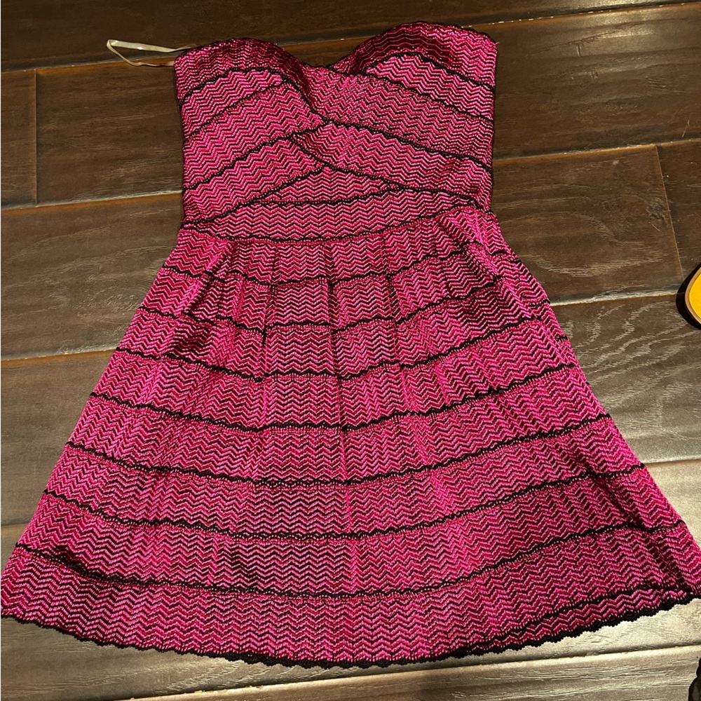 Pink and black strapless dress